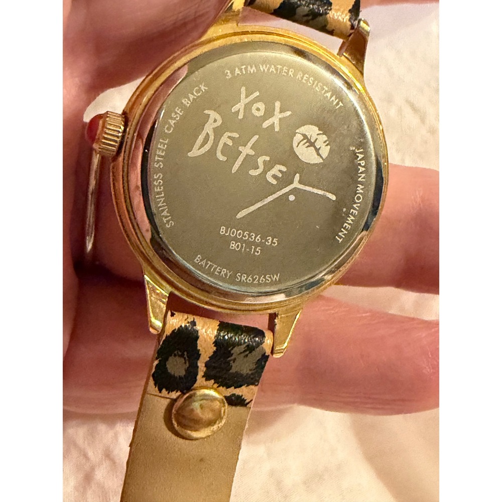 Betsey Johnson Watch Leopard Print Leather Band Crystal Accents - Picture 5 of 6